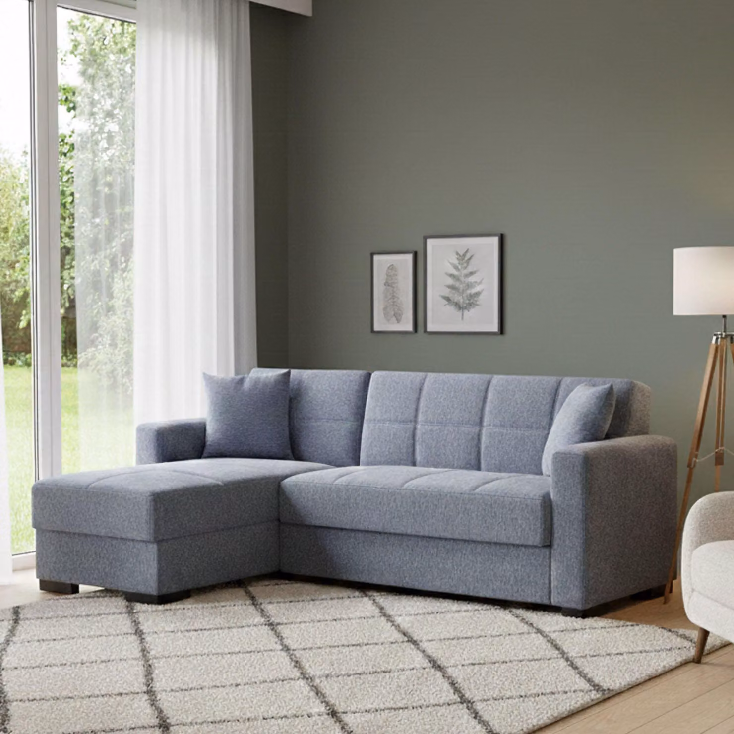 Dmora Divano Letto con Penisola Armadillo 150x227 cm Nero, Contenitore di Apertura Click-clack