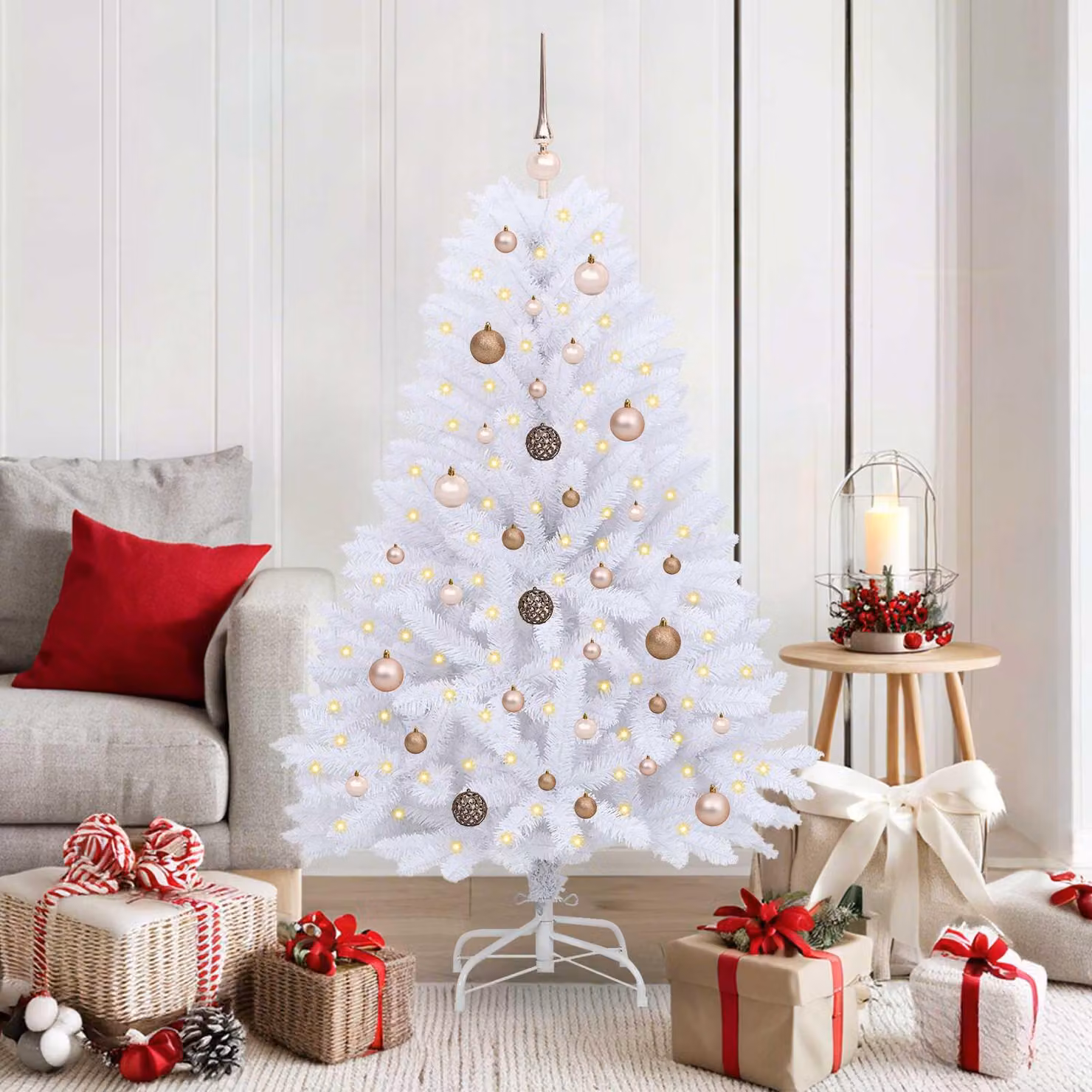 Maison Exclusive - Albero di Natale artificiale, 150 cm, in PVC e acciaio, colore bianco