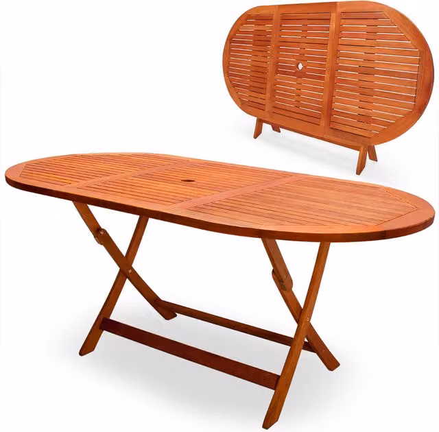 Tavolo da giardino rettangolare Casaria in legno di acacia marrone con piano pieghevole e struttura a X – 1