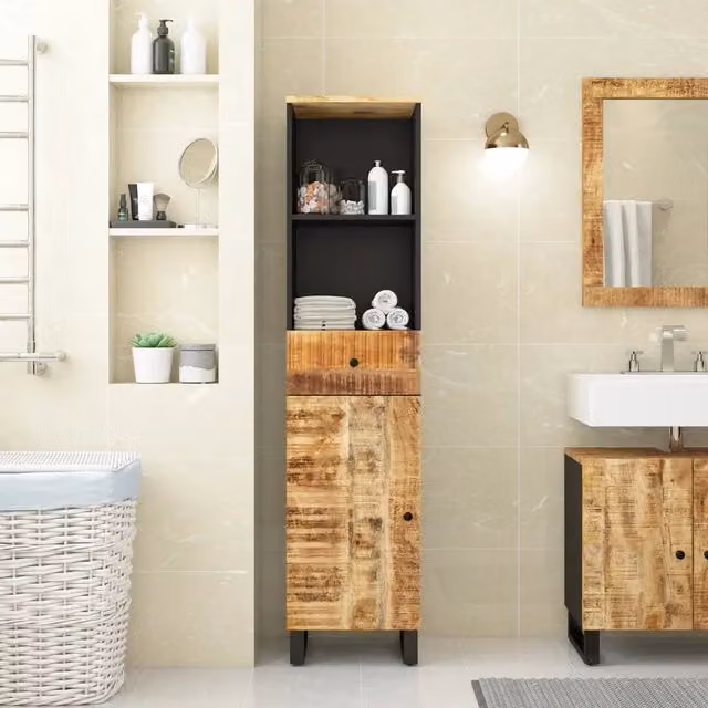 Mobile da Bagno vidaXL in Legno di Mango Marrone con Ante e Cassetti L/P/H: 38 x 33 x 160 cm