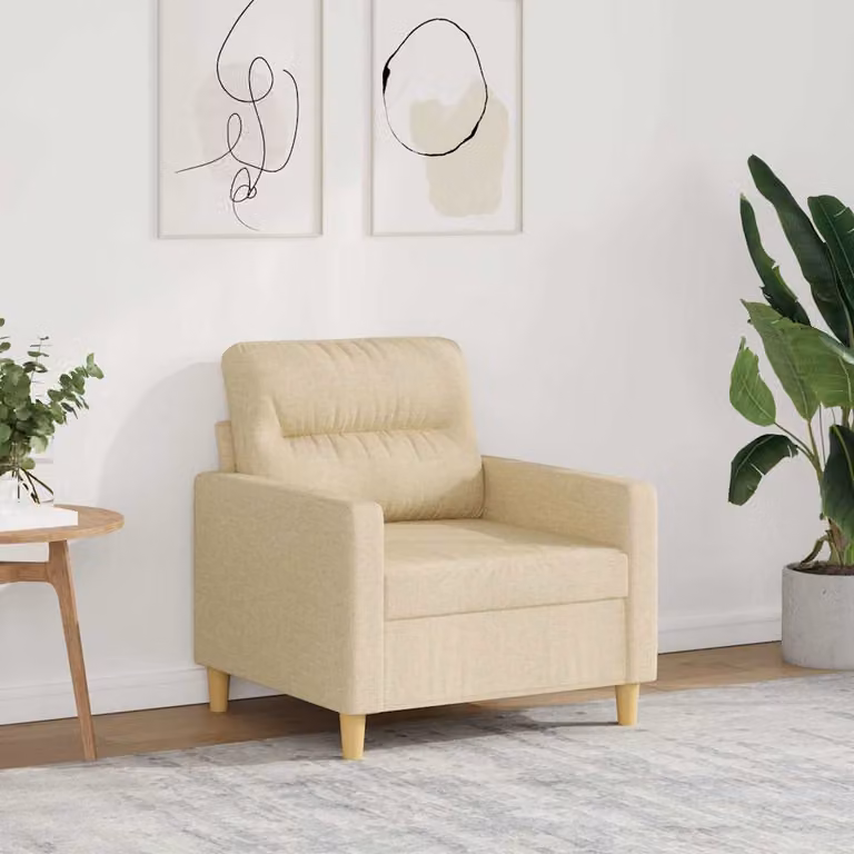 Poltrona moderna vidaXL in tessuto beige con braccioli e struttura in metallo