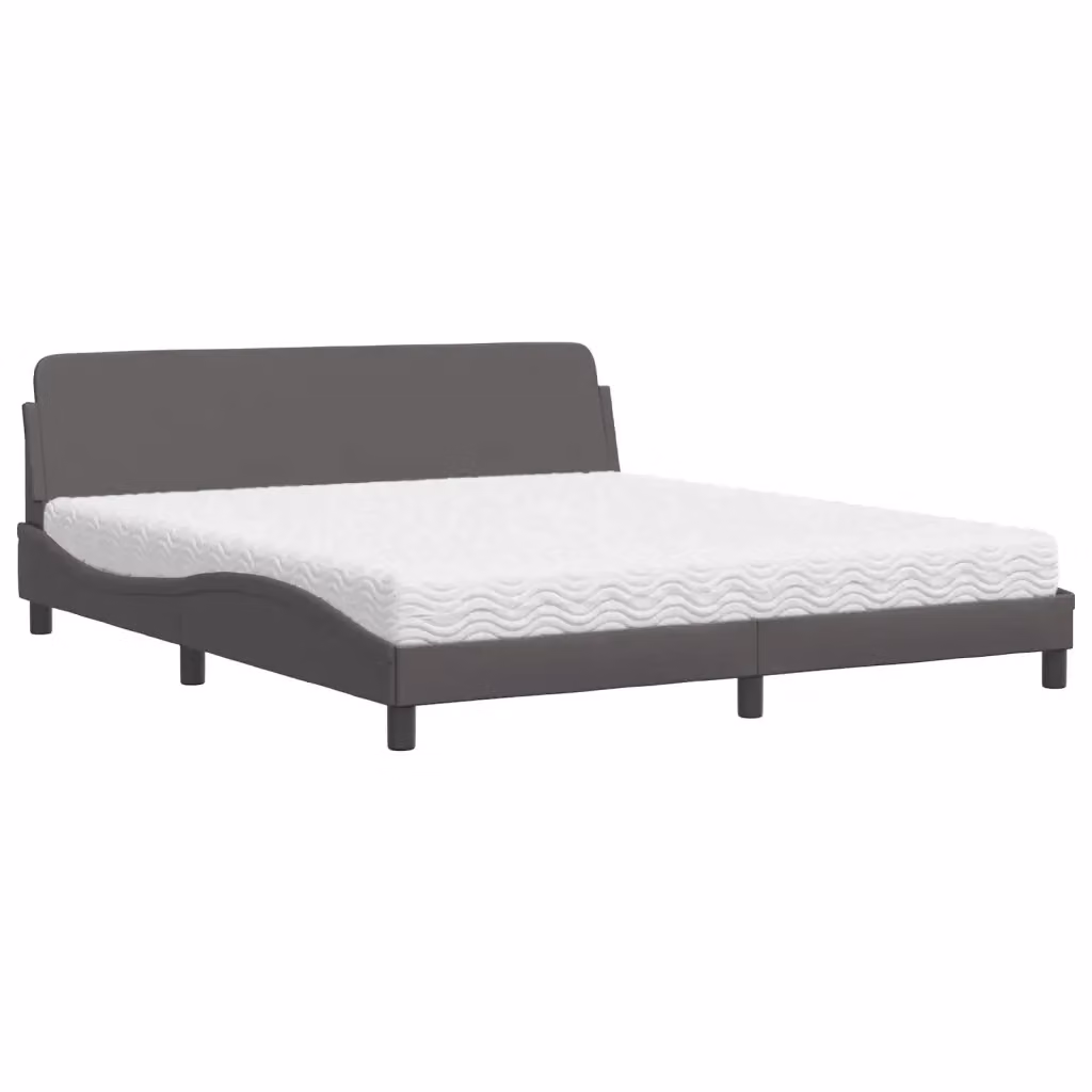 Letto con Materasso Dover vidaXL Grigio e Bianco in Similpelle e Tessuto L/P/H: 218 x 180 x 74,5 cm – 2