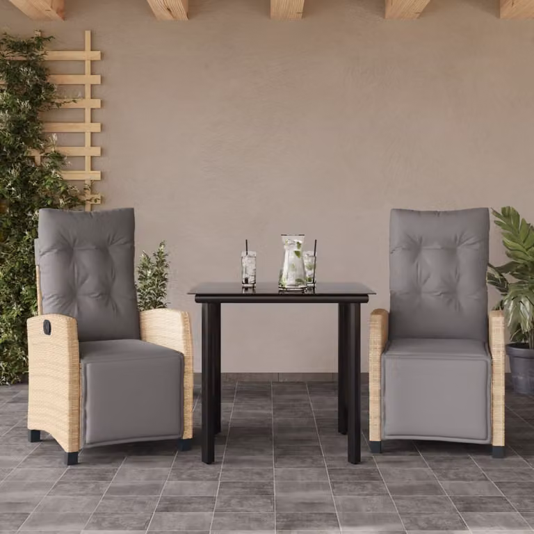 Set Pranzo da Giardino vidaXL in Polyrattan con Cuscini Beige e Tavolo in Vetro