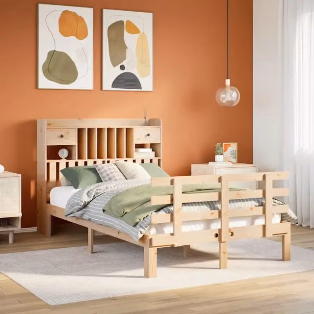 Letto Libreria senza Materasso 135x190 cm in Legno di Pino 3322786