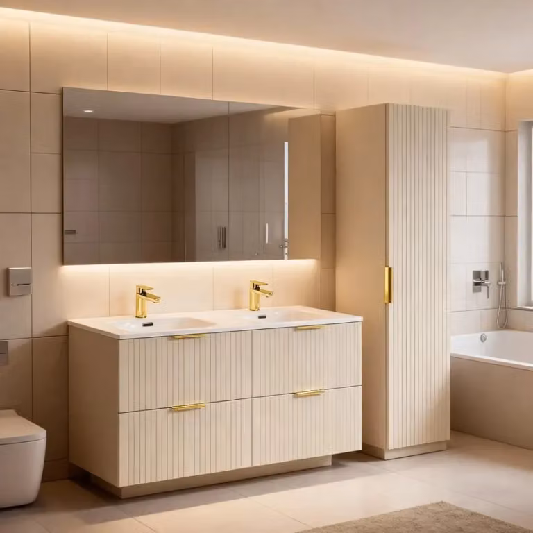 Set da bagno moderno Meublorama NOXERA con mobile lavabo e colonna sospesa, L: 120 cm