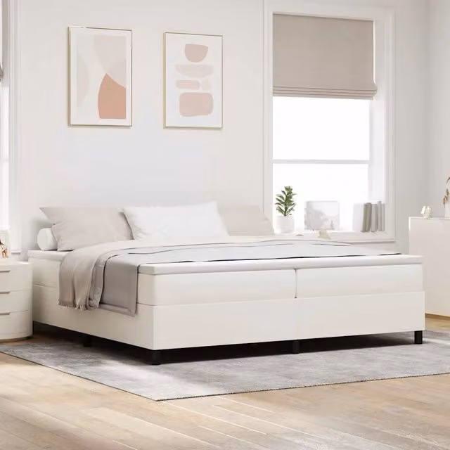 Letto a molle vidaXL in tessuto corduroy beige e bianco L 200 cm x P 200 cm x H 60 cm