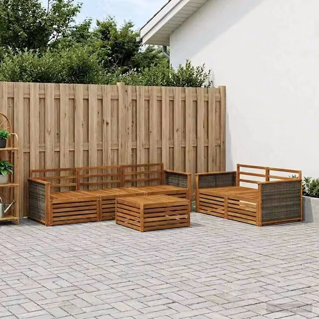 Set di divani da esterno 6 pz Naturale Legno di Acacia Massello 3383017