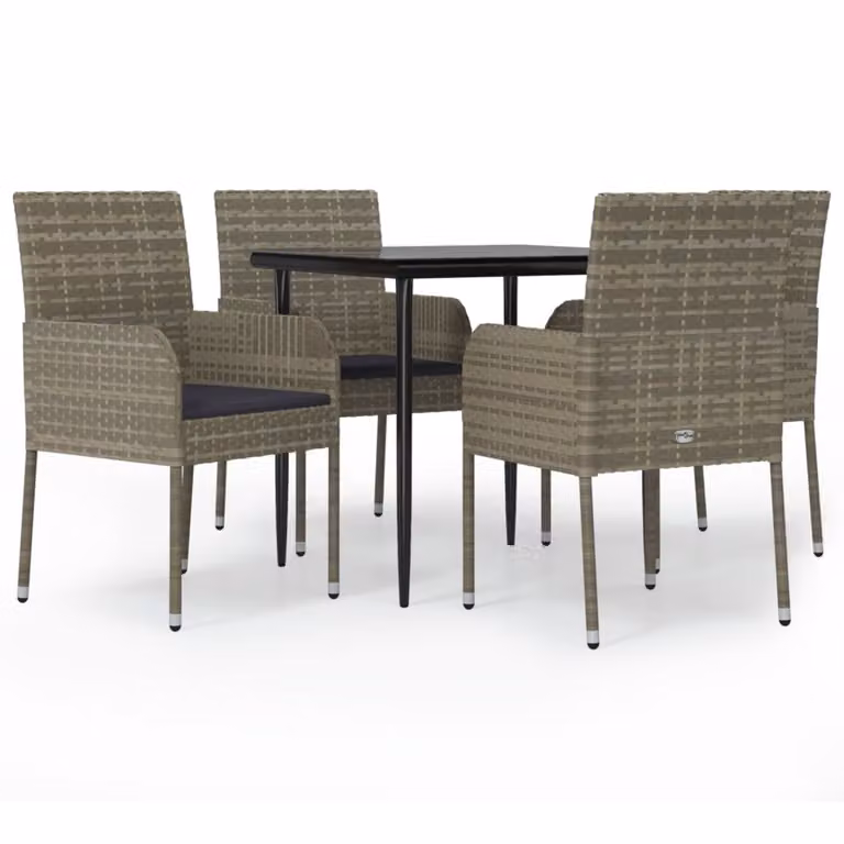 Set da Pranzo Giardino 5pz Nero e Grigio con Cuscini Polyrattan