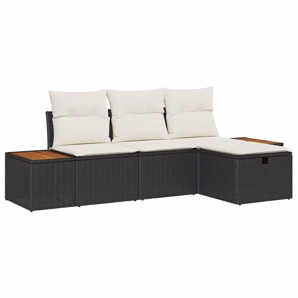 Set Divano da Giardino a L vidaXL 4 Pezzi Nero con Cuscini e Tavolino in Polyrattan e Acciaio – 2