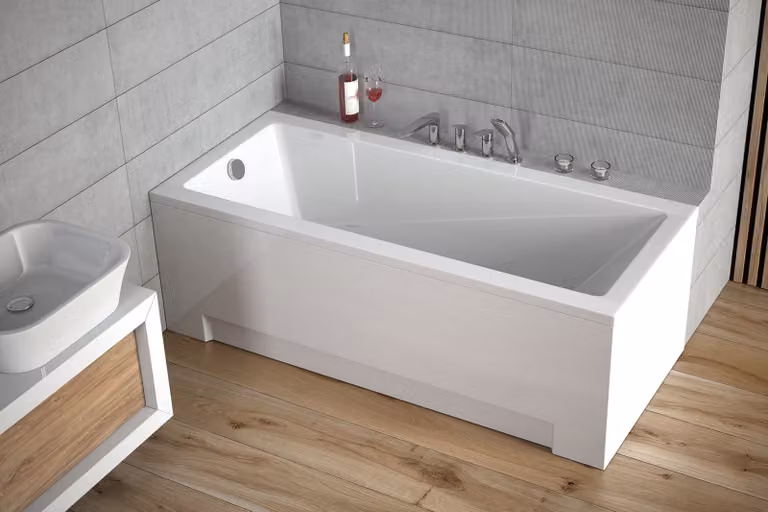 Vasca rettangolare 170x70 con grembiule in acrilico, set di scarico e piedini GRATIS | Set completo 4in1 Vasca da bagno originale in acrilico con sifone | BADLAND MODERN