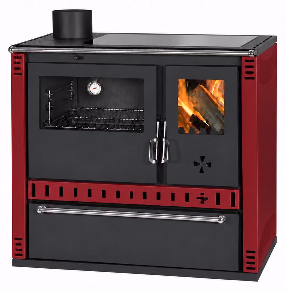 Cucina a legna PRITY GTD FS G DR 10,9 kW, Bordeaux, forno sinistro