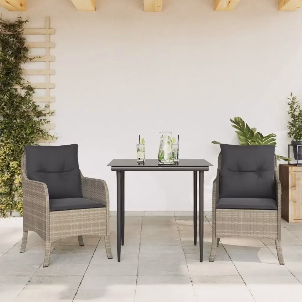 Set Salotto da Giardino Moderno in Polyrattan con Tavolo in Vetro e Cuscini, Colore Antracite – 2