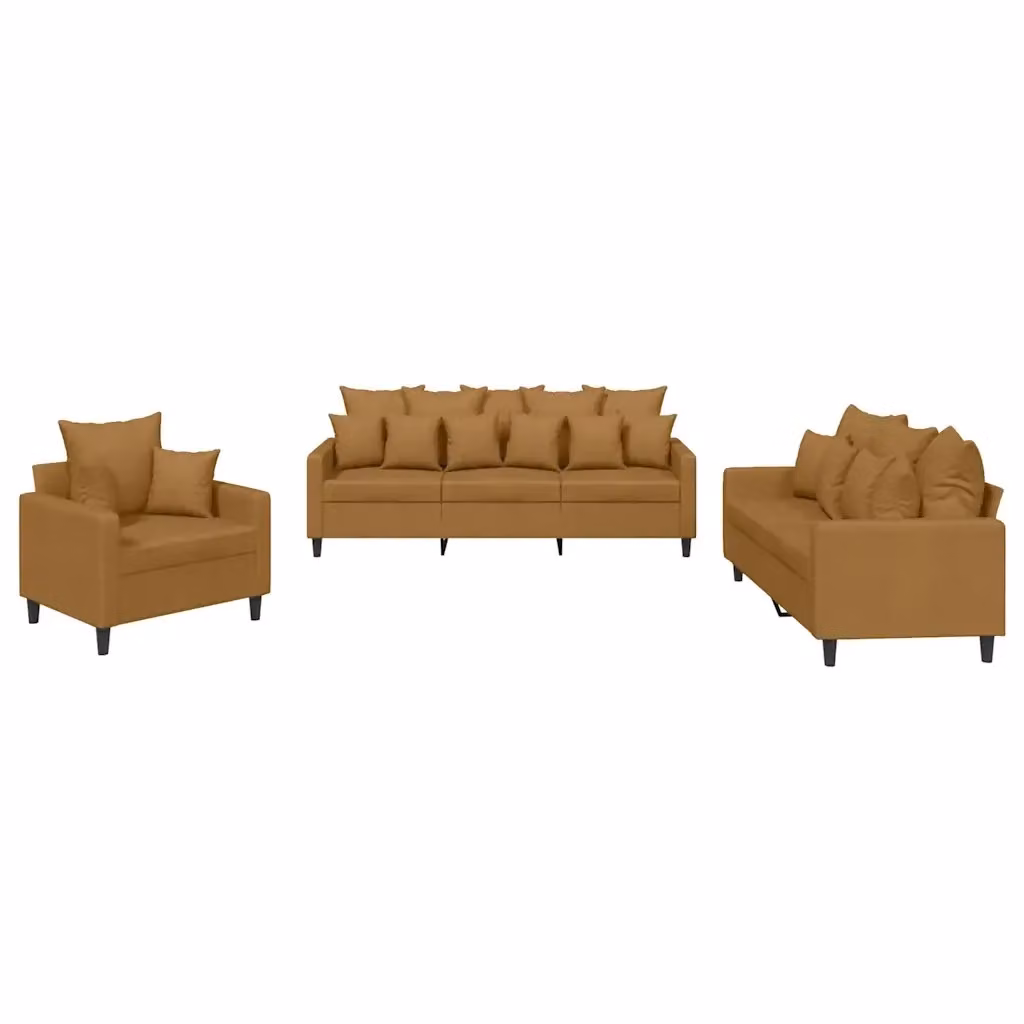 Set di divani 3 pezzi vidaXL in velluto marrone con cuscini per soggiorno moderno – 2