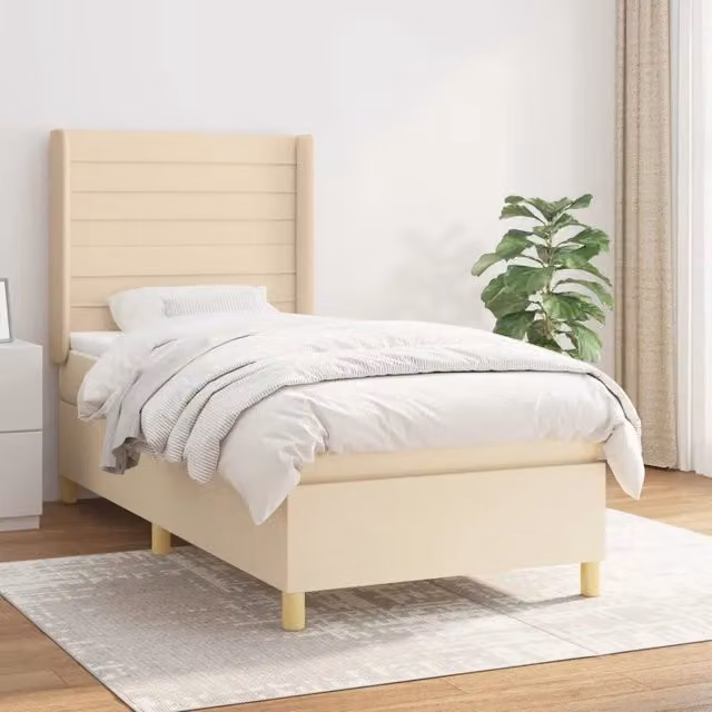 Letto ibrido vidaXL con giroletto a molle e materasso in tessuto beige e bianco L/P/H: 203 x 93 x 128 cm