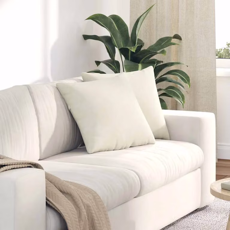 Set di 2 cuscini da divano quadrati vidaXL in tessuto a coste beige con fodera rimovibile, L 45 x P 45 x H 45 cm