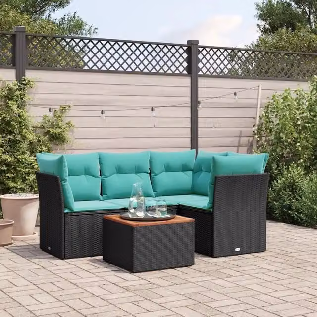 Set Divani da Giardino 5 pz con Cuscini Nero in Polyrattan 3255952