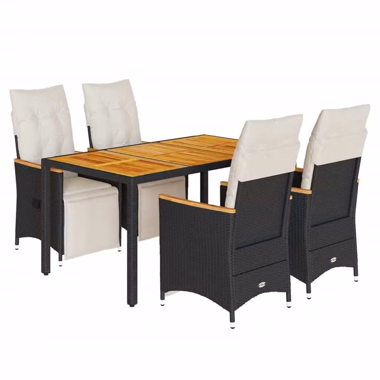 Set Bistrò da Giardino 5 pz con Cuscini in Polyrattan Nero