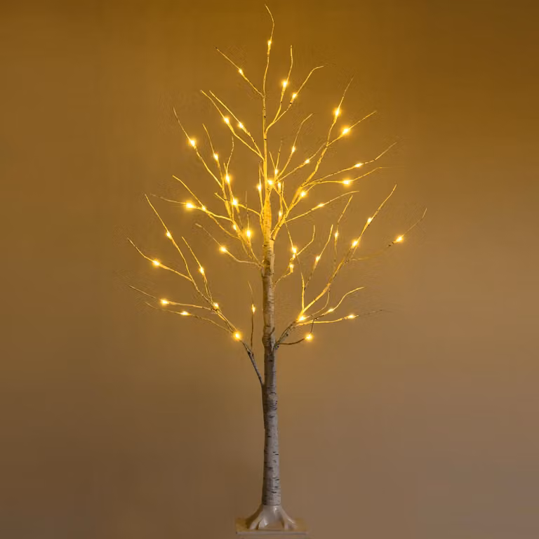 COSTWAY Albero luminoso a LED da 120 cm, albero di betulla con luci LED bianco caldo, albero di Natale artificiale, abete, albero di Natale, albero artificiale, albero decorativo