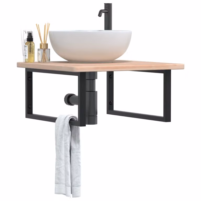 vidaXL Ripiano a Parete per Lavabo in Acciaio e Massello di Rovere