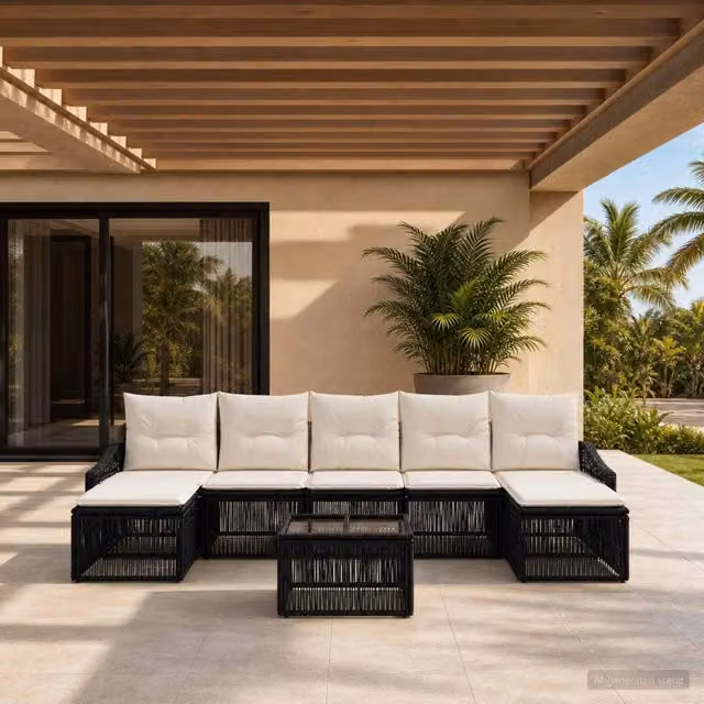Set Divano da Giardino 8 pz Nero polyrattan 3436093
