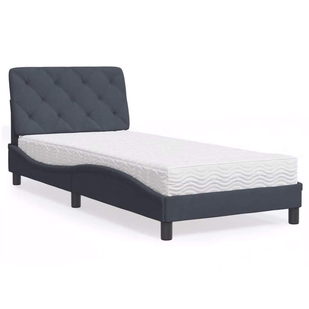 Letto con Materasso vidaXL in Velluto Grigio e Bianco, Dimensioni: 90 x 200 cm – 1