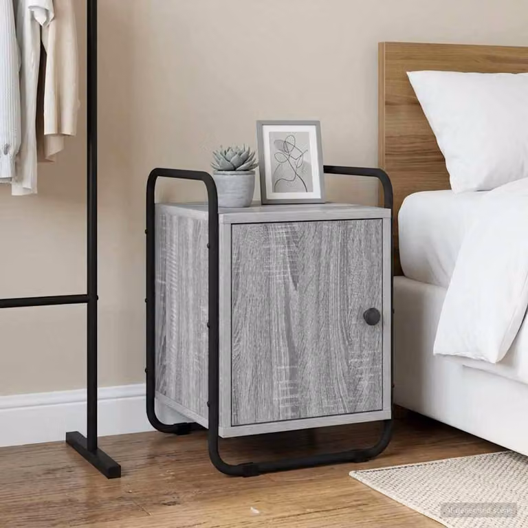 Armadio da notte vidaXL in legno ingegnerizzato e metallo, colore grigio e nero, stile moderno