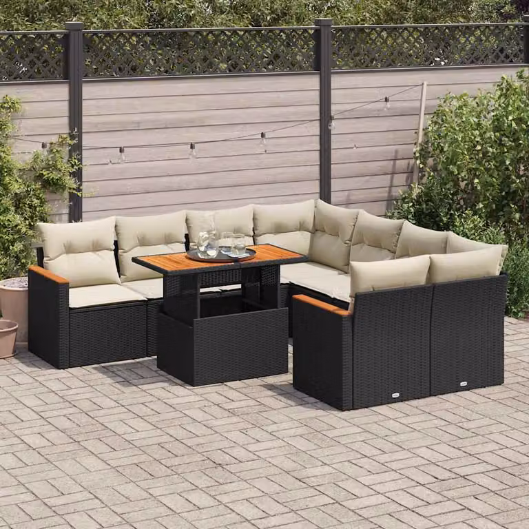Maison Exclusive - Set Divani da Giardino 9 pz con Cuscini Nero Polyrattan Acacia