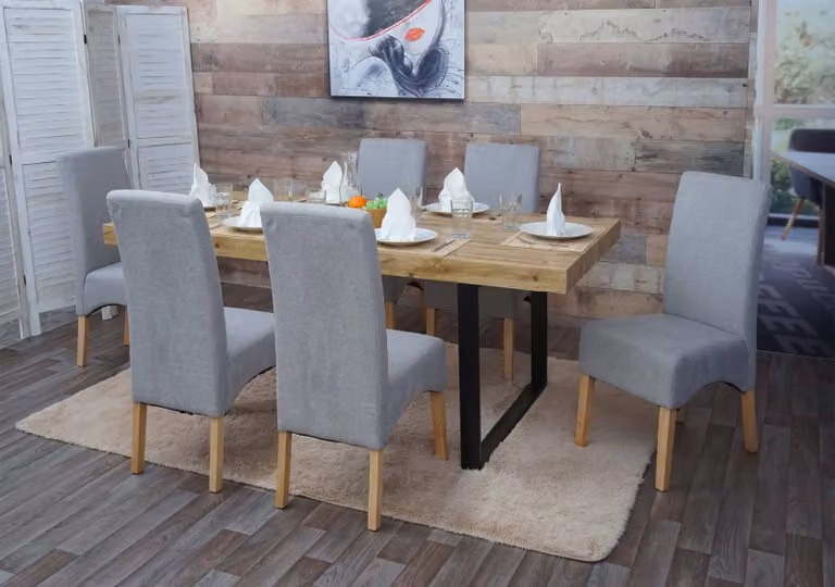 set di 6 sedie da pranzo Latina, sedia da cucina, tessuto/tessuto ® ~ grigio chiaro, gambe chiare