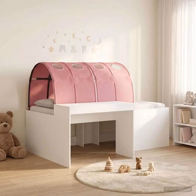 Letto con Tunnel 3 pz Bianco e Rosa Legno ingegnerizzato 3423668