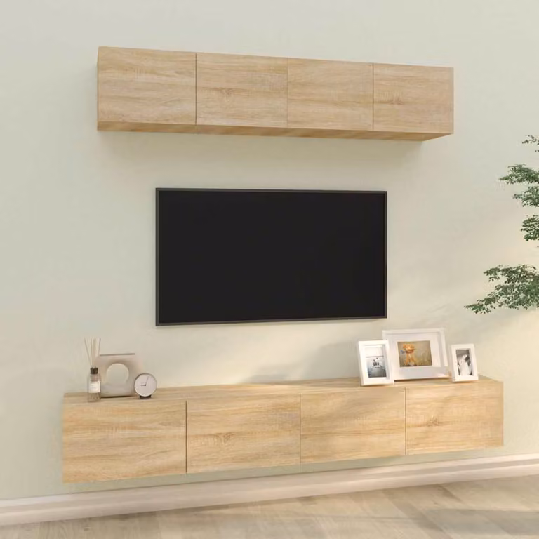 Set di mobili porta TV vidaXL in legno multistrato e MDF, 4 pezzi, colore rovere marrone opaco