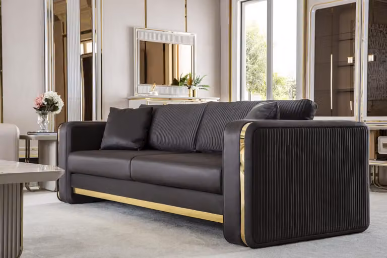 Couch Dreisitzer Sofa Möbel Luxus Sofas Couchen Metall Textil Wohnzimmer