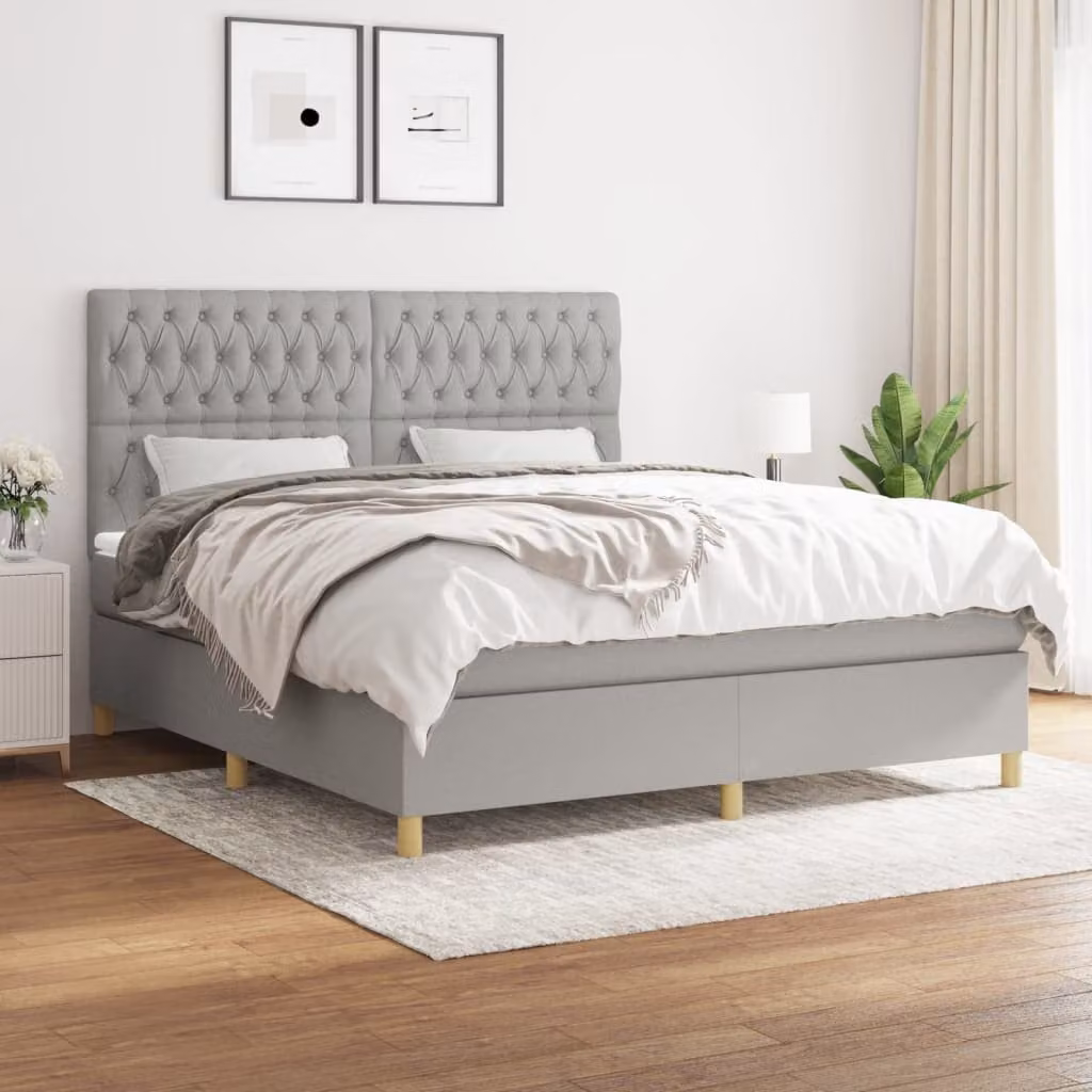 vidaXL Letto Ibrido con Giroletto a Molle e Materasso a Tasche Grigio Chiaro e Bianco L/P: 180 x 200 cm