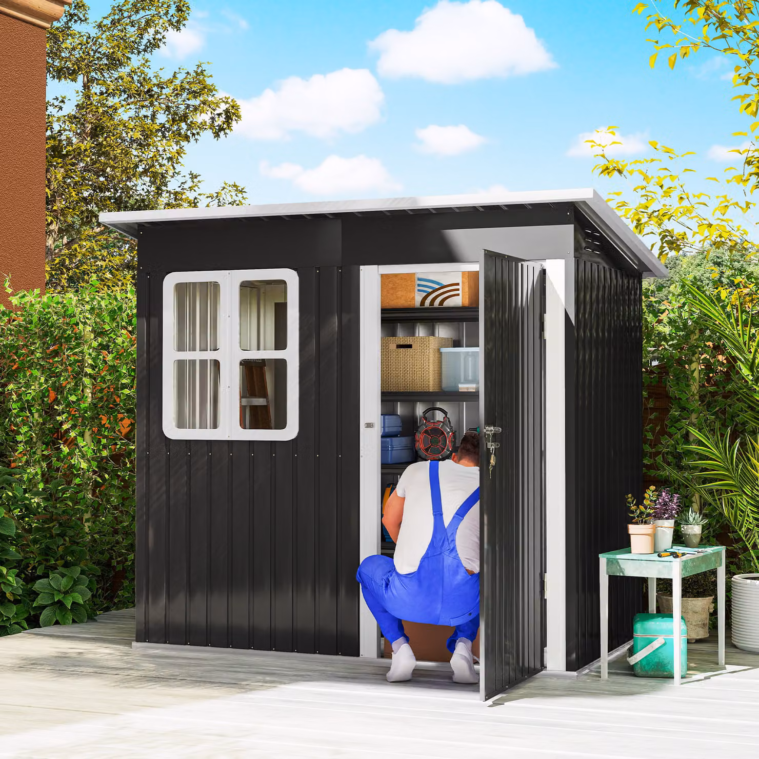 Casetta da Giardino Outsunny in Acciaio Zincato Grigio con Kit di Fondazione e Tetto Inclinato 2.55 m2 – 2
