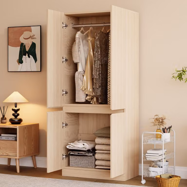 Armadio Merax con ampio spazio di stoccaggio, armadio a due ante per l'organizzazione dei vestiti, armadio per la camera da letto, armadio multifunzionale, stile naturale