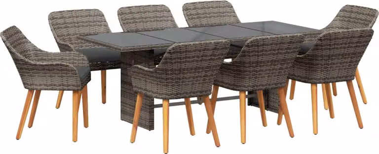 Set da Pranzo per Giardino con cuscino 9 pcs Grigio polyrattan