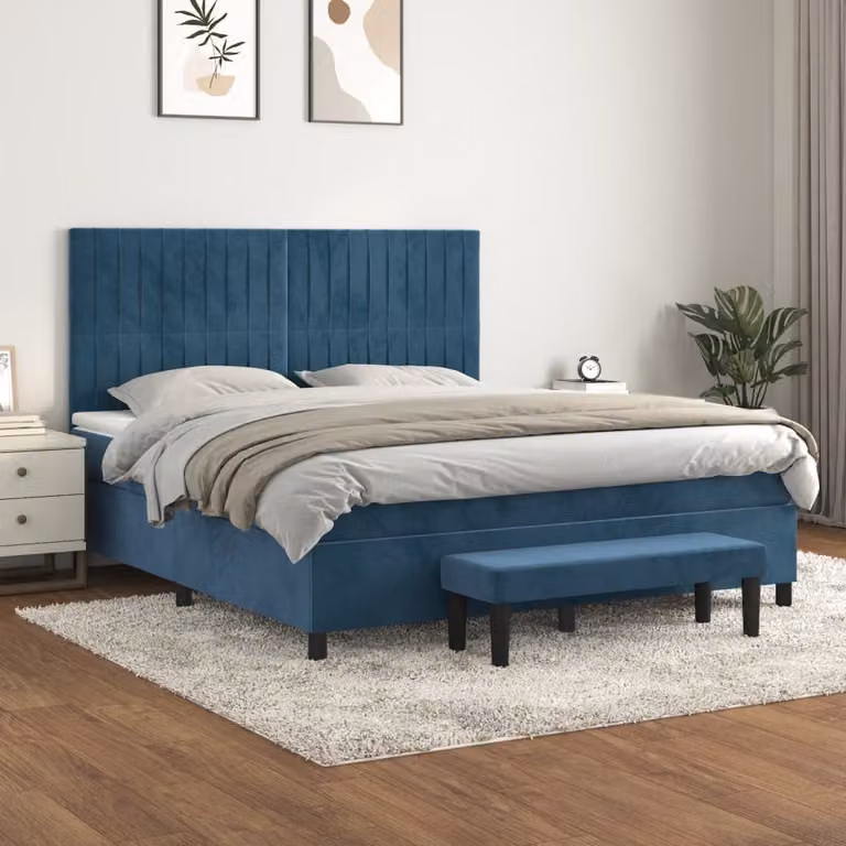 Maison Exclusive - Giroletto a Molle con Materasso Blu Scuro 160x200 cm in Velluto