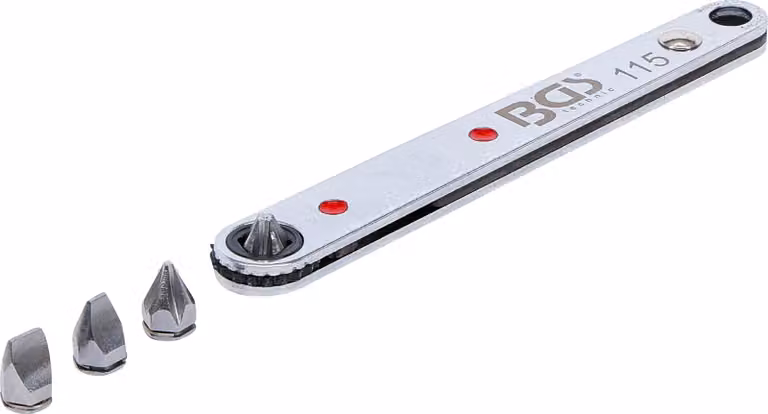 BGS cricchetto per punte speciali uscita ultra sottile esagono incassato 6,3 mm (1/4") incl. 4 punte speciali - 115