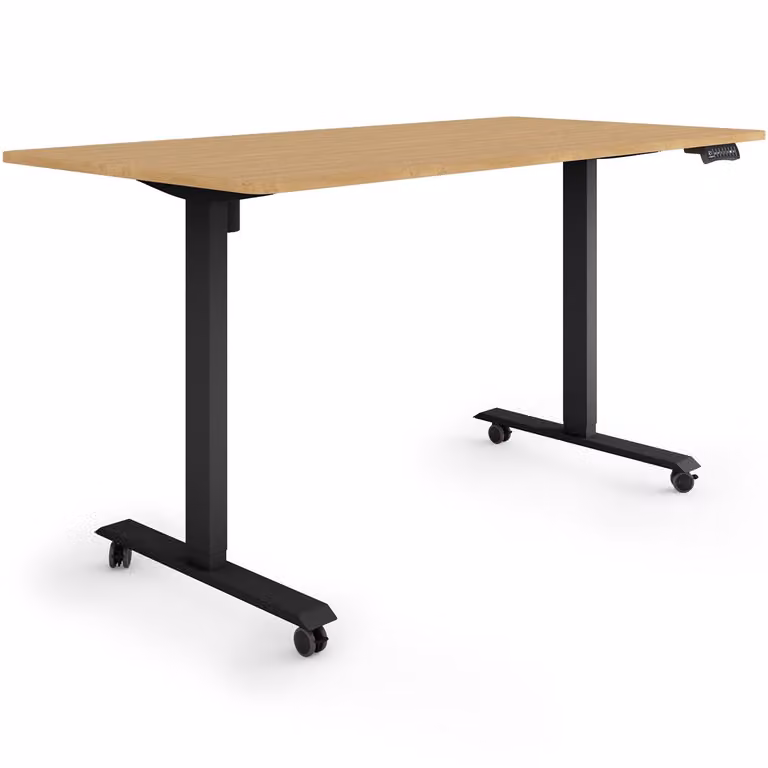 ESMART Germany ETX-121BBA 160x80cm Decorazione in bambù Scrivania ergonomica con seduta in piedi su ruote Regolabile elettricamente in altezza in modo continuo 78,5-128,5cm 3 x porta di ricarica USB con memoria Promemoria attività