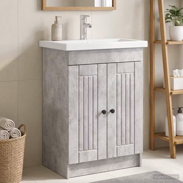 Mobiletto da bagno moderno vidaXL sotto il lavello con ante a battente, Grigio e Nero, L/P/H: 81,0 x 37,5 x 56,0 cm