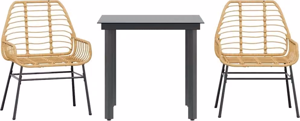 Set da Pranzo da Giardino 3 pz Marrone in Polyrattan Vetro