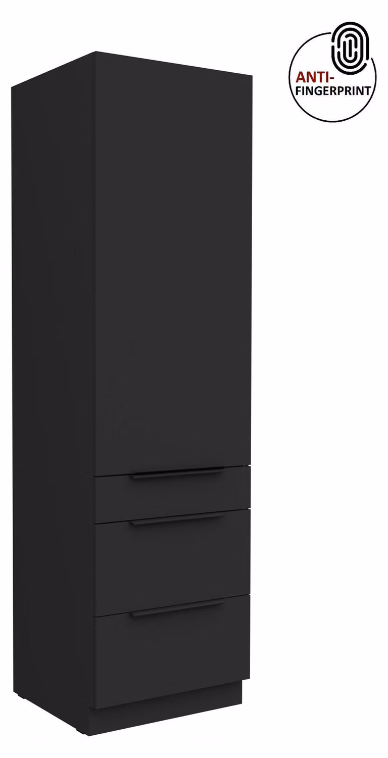 Armadio alto da cucina da 60 cm, cucina ARIA nero ultra opaco + nero opaco, frontali di alta qualità con rivestimento anti-impronta, mobile da cucina con chiusura ammortizzata