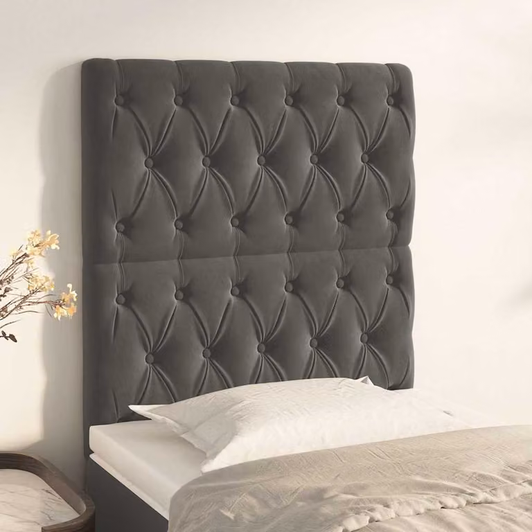 Testiera per letto vidaXL in velluto grigio scuro con pannello imbottito, L: 118-128 cm, H: 80 cm, P: 7 cm