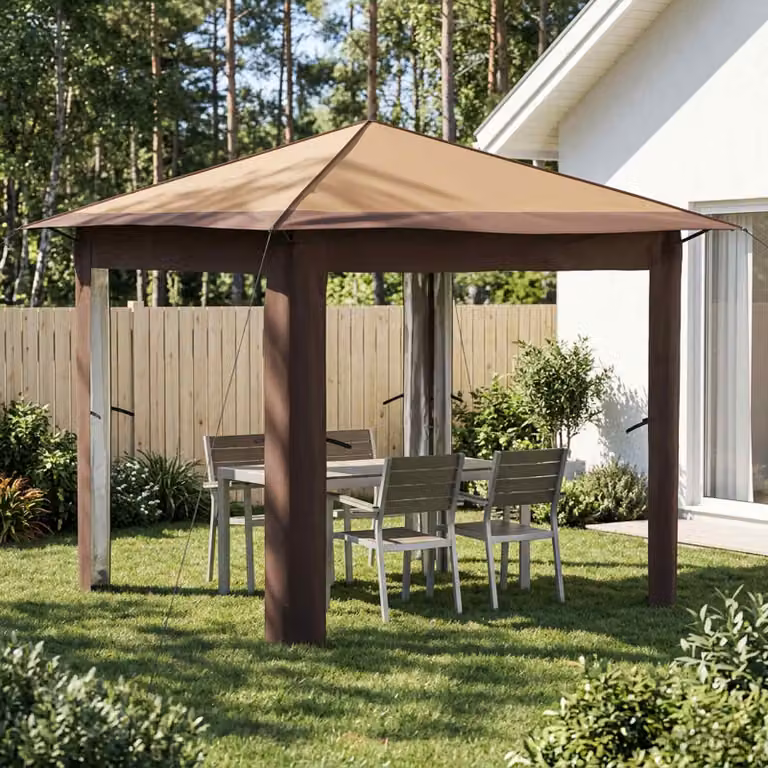 Gazebo senza Parete vidaXL in Acciaio e Poliestere, Beige e Marrone, L/P: 260 x 260 cm