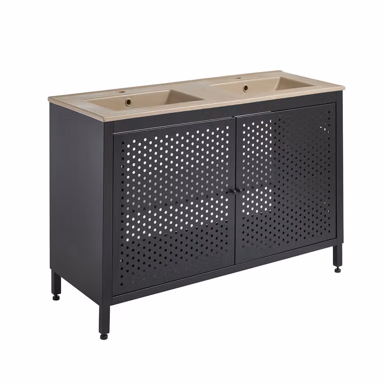 Mobile da Lavabo per Bagno in Metallo Nero da 1210mm con Lavabo Doppio Elements Colore Beige (Sand) - Beswick