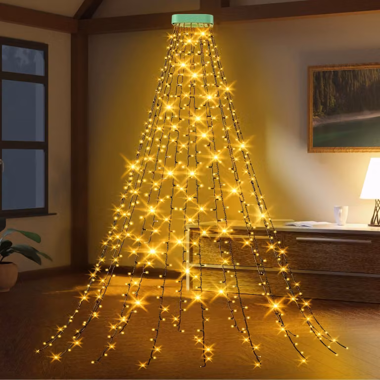 Catena luminosa a LED, lunghezza 3 metri, 480 LED, 16 fili, luce bianco caldo, grado di protezione IP65