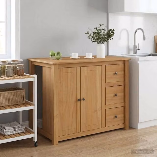 Set isola da cucina PANAMA vidaXL in legno di pino color cera di miele L/P/H: 112 x 77 x 90 cm
