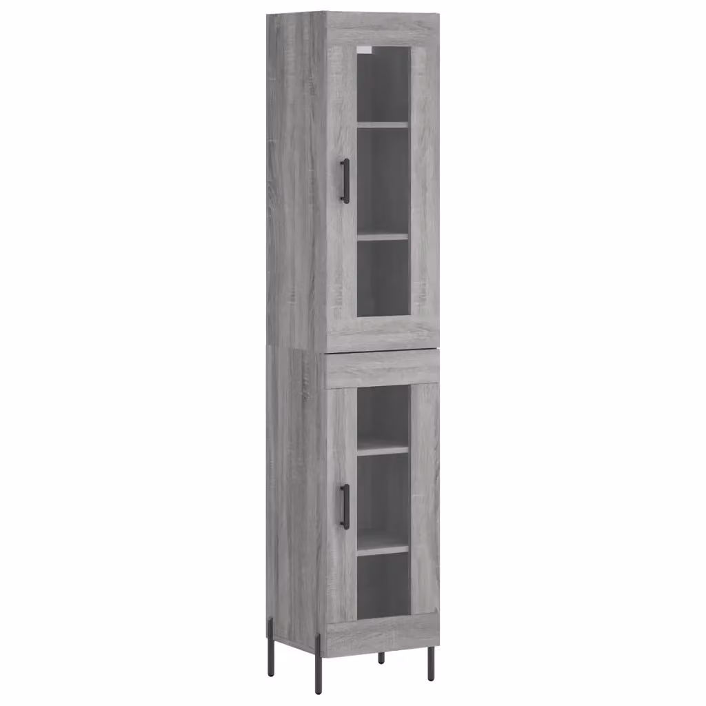 Credenza Buffet Armadio da Cucina Design Mania Grigio con Ante in Vetro e Ripiani Interni L/P/H: 34,5 x 34 x 180 cm – 2