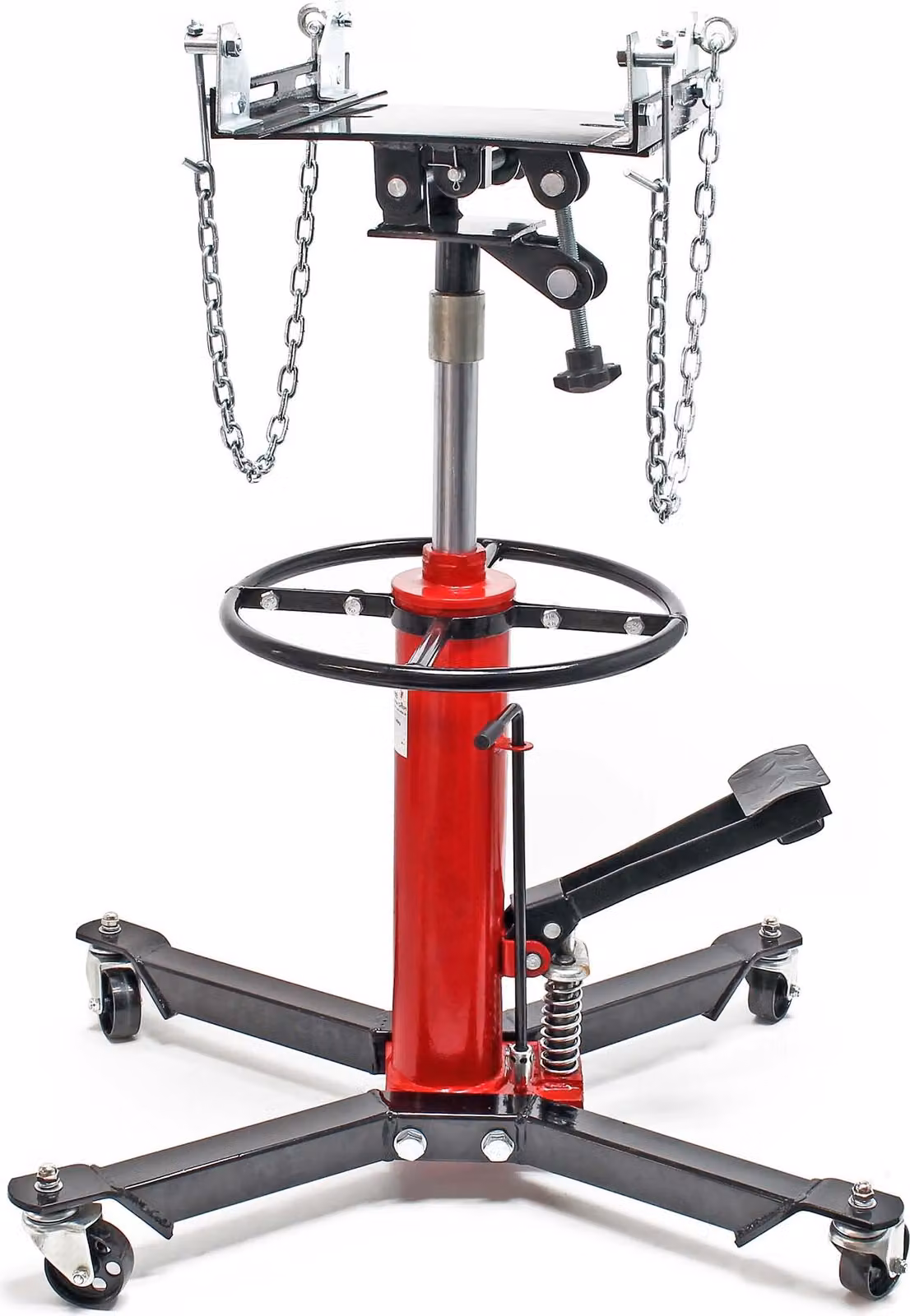 Martinetto idraulico mobile Wiltec per trasmissione 500 kg 87-179 cm di altezza di sollevamento, con 4 ruote, piastra di fissaggio, pedale, martinetto idraulico per auto e camion