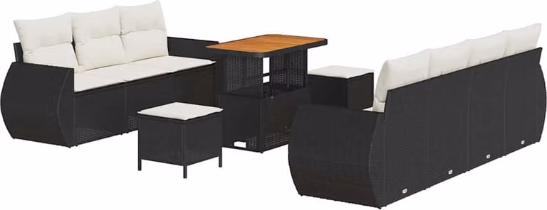 Set Divano da Giardino con cuscino 10 pcs Nero polyrattan
