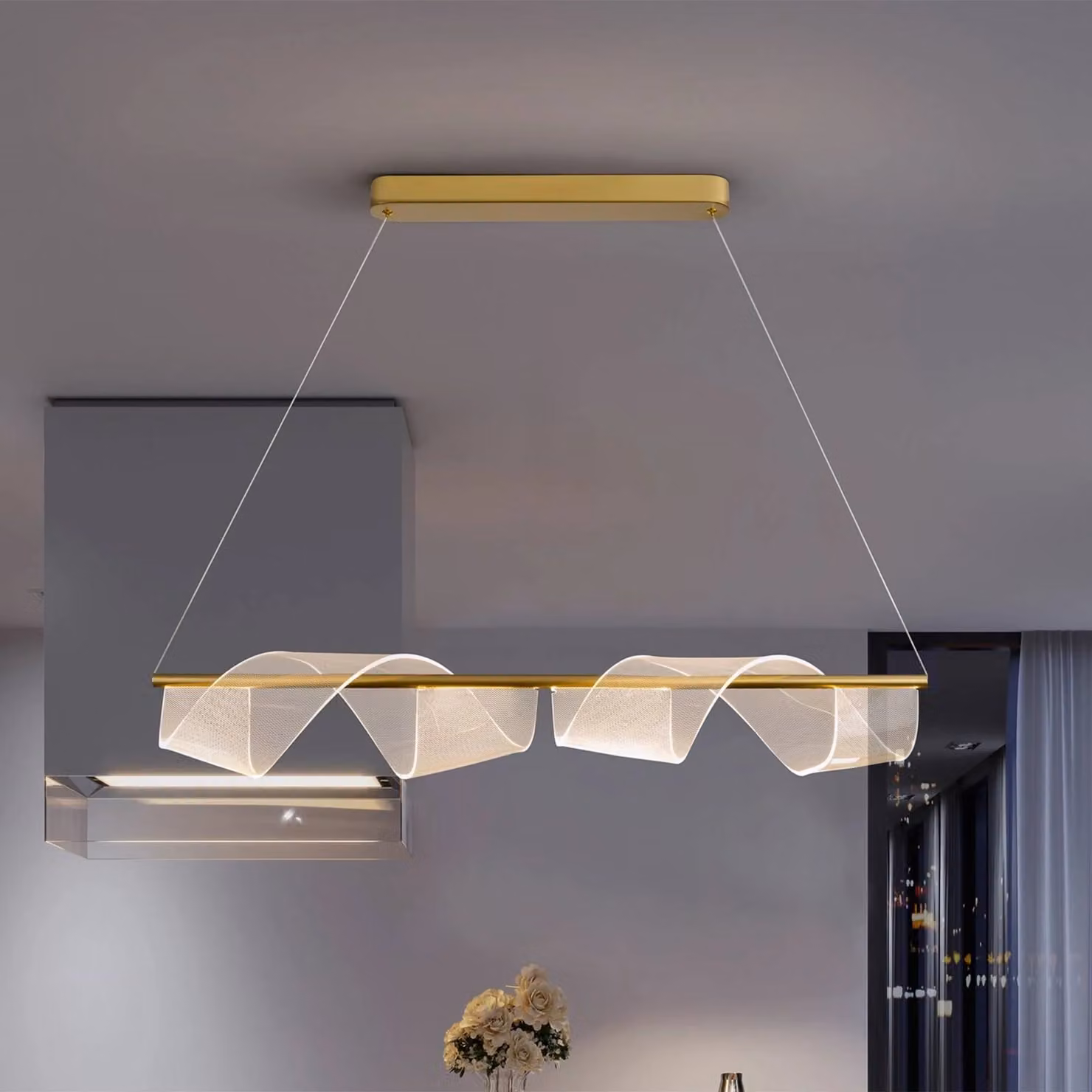 Schuller Valencia Lampada LED a sospensione Velas 1 lampadina, lunghezza 100 cm, color oro,, Ottone / Oro, Soggiorno / Sala da pranzo, Metallo